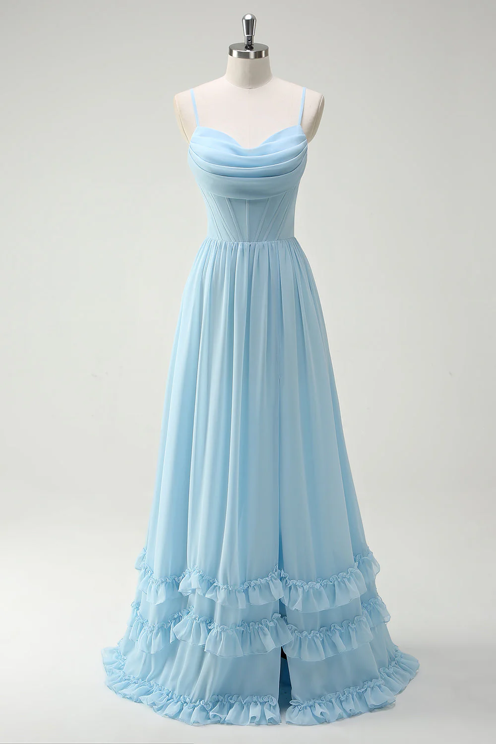 Green Flowers A-Line Spaghetti Straps Print Long Bridesmaid Dress with Slit - Image 7