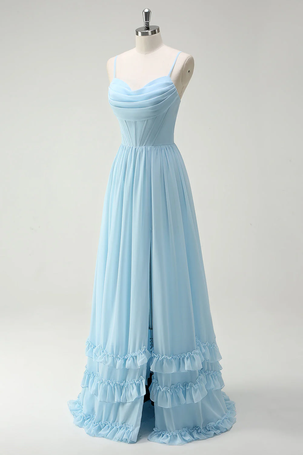 Green Flowers A-Line Spaghetti Straps Print Long Bridesmaid Dress with Slit - Image 9