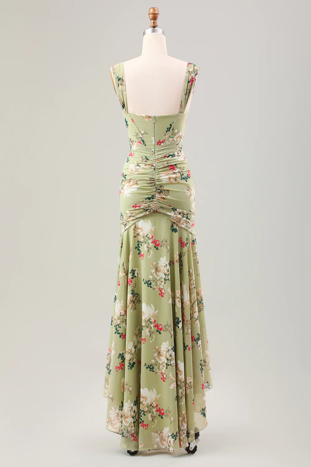 Green Large Flower Mermaid Corset Print Long Wedding Party Guest Dress - Image 6