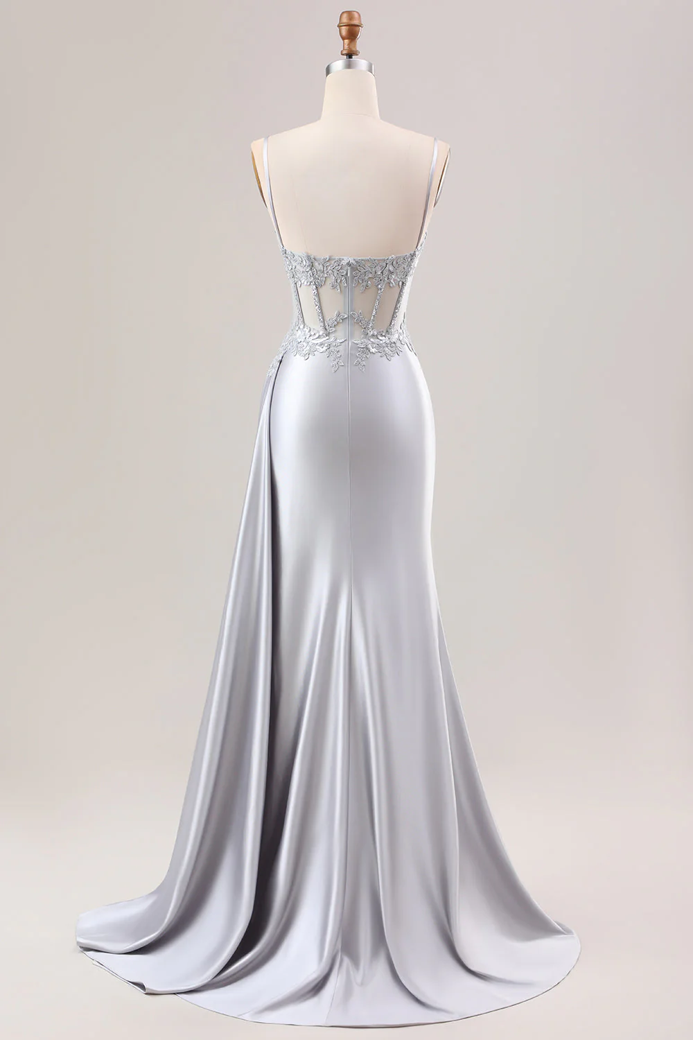 Green Mermaid Side Streamer Pleated Long Corset Satin Prom Dress With Slit - Image 11