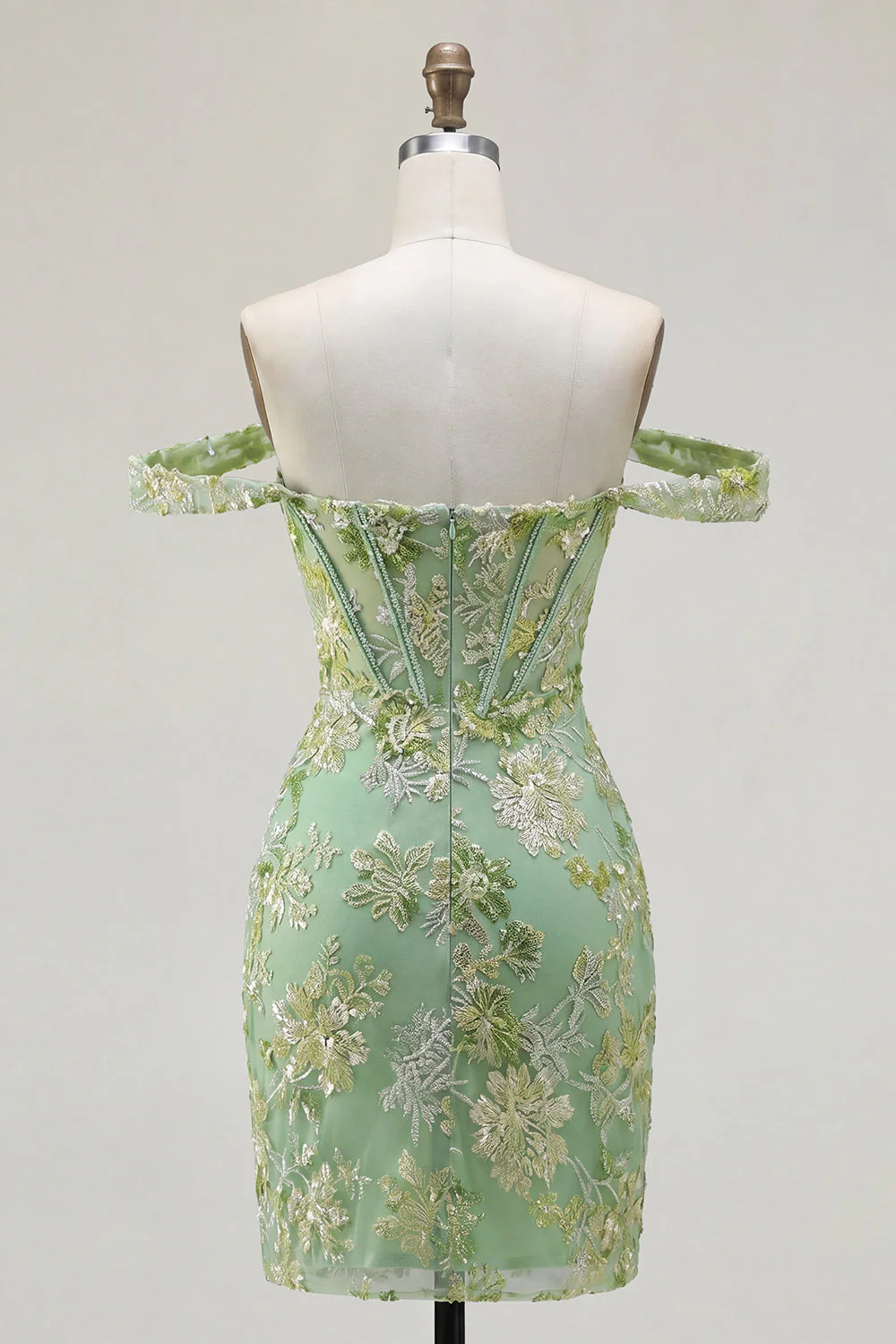 Green Floral Off the Shoulder Bodycon Corset Cocktail Dress - Image 2