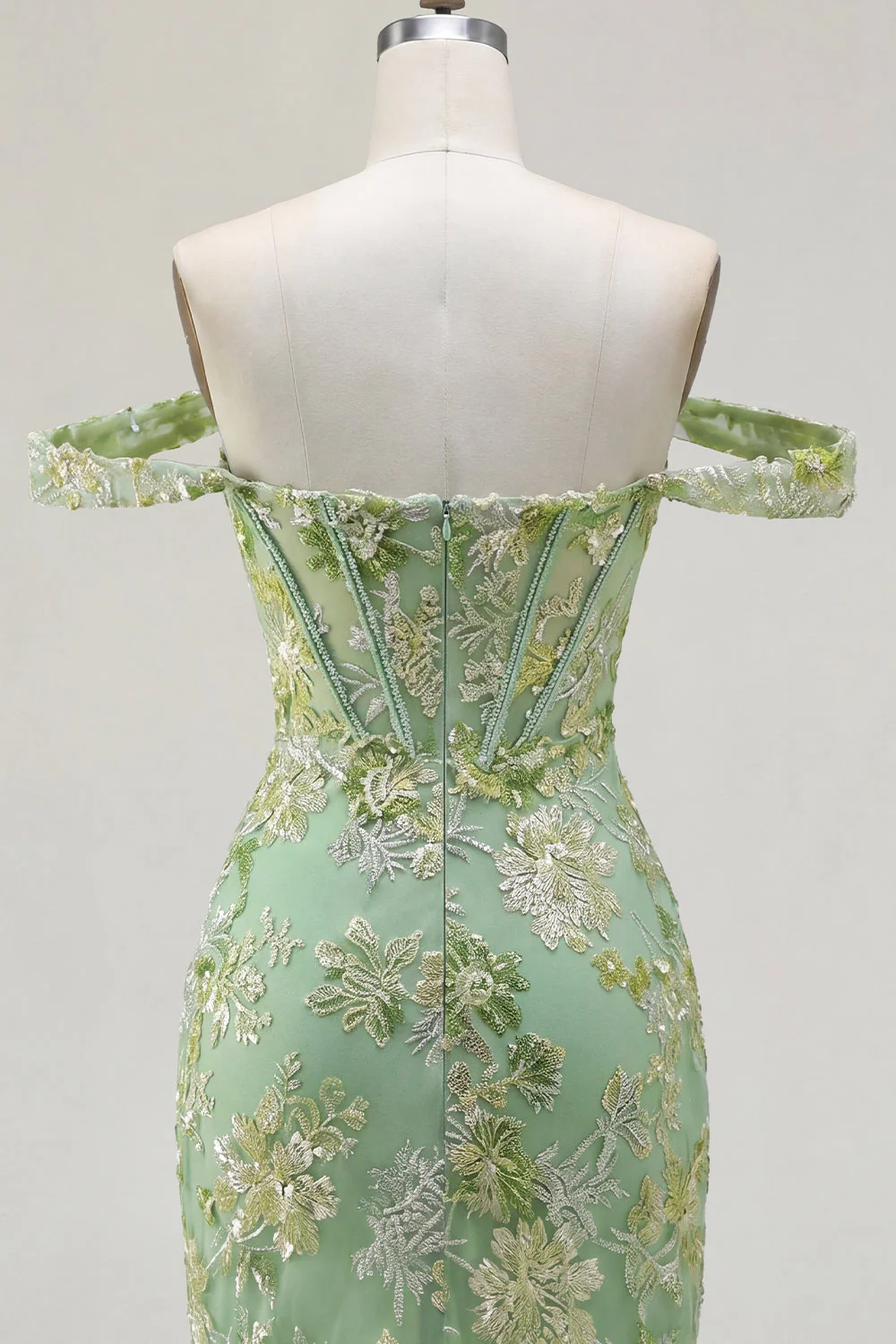 Green Floral Off the Shoulder Bodycon Corset Cocktail Dress - Image 6