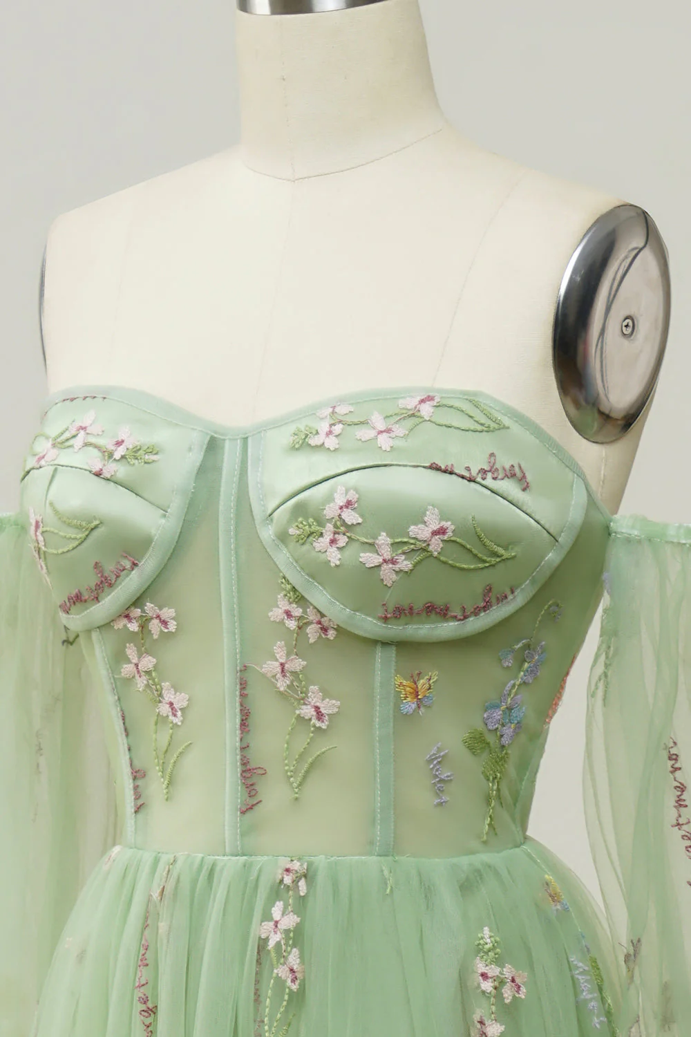 Green Off The Shoulder Long Sleeves A-Line Prom Dress - Image 5