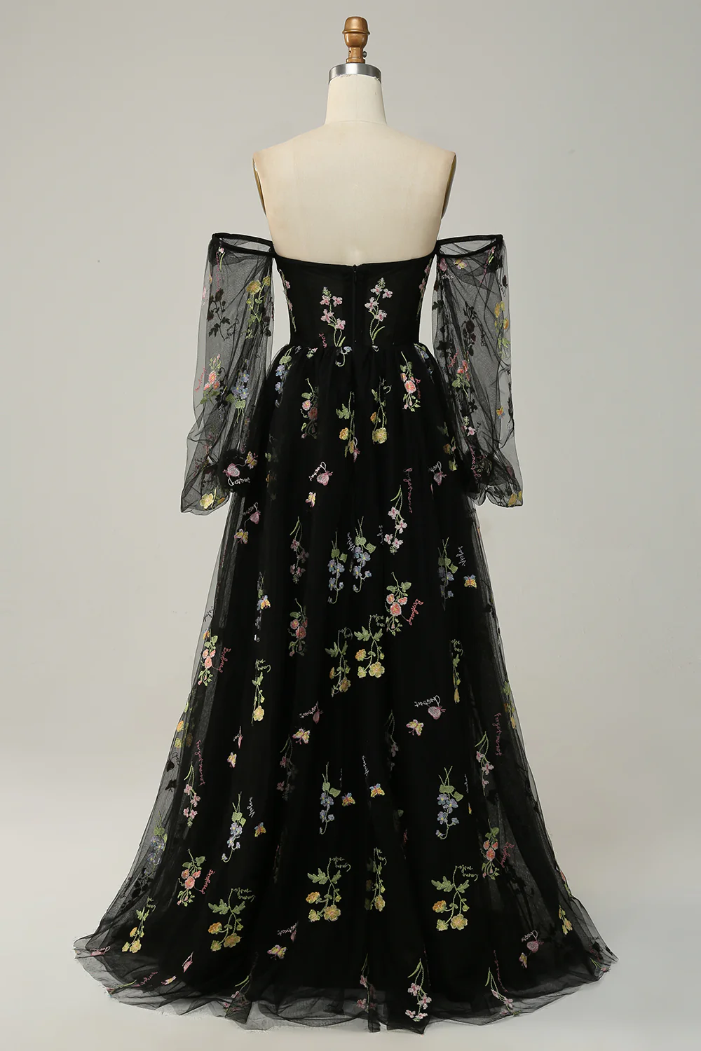 Green Off The Shoulder Long Sleeves A-Line Prom Dress - Image 8