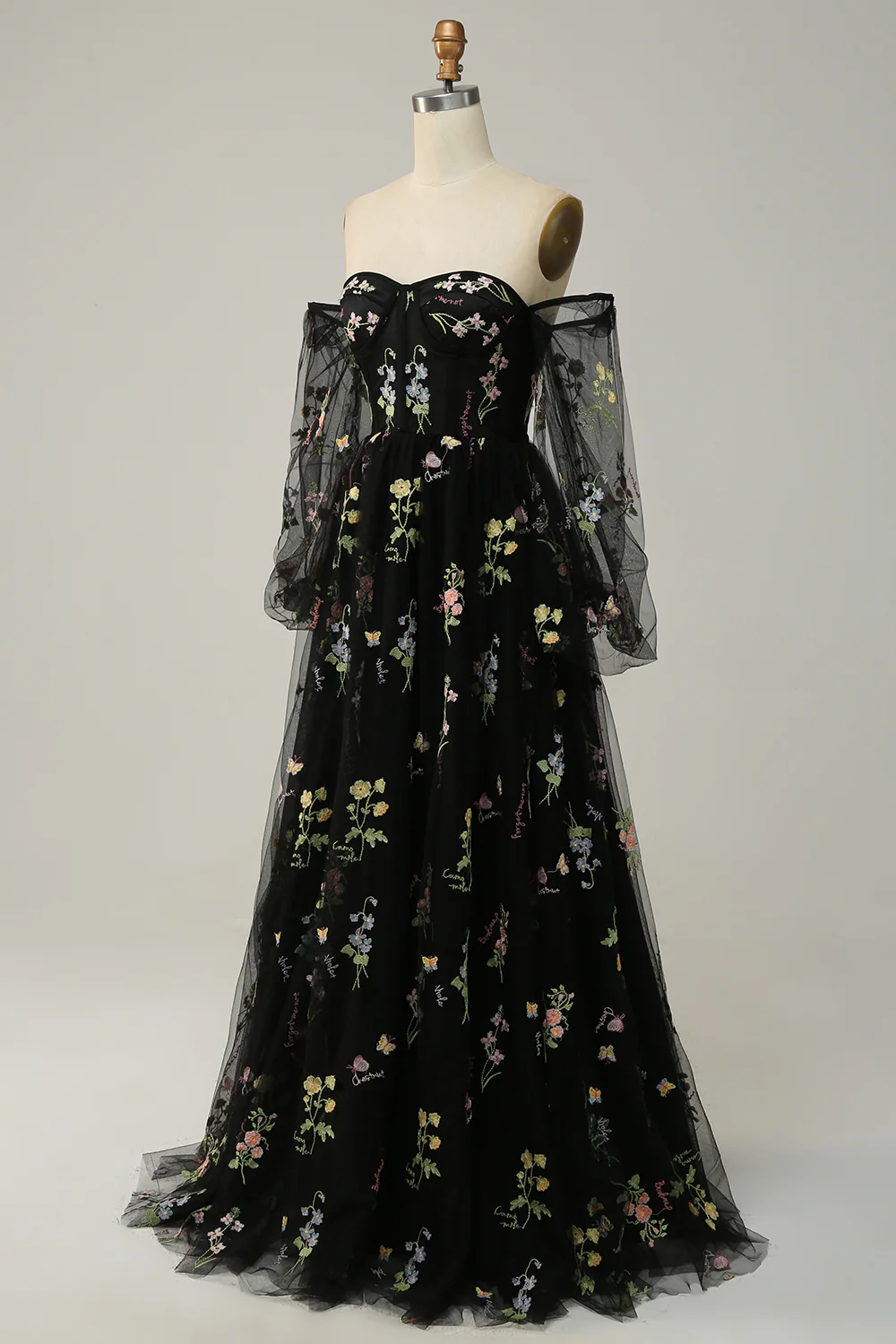 Green Off The Shoulder Long Sleeves A-Line Prom Dress - Image 9