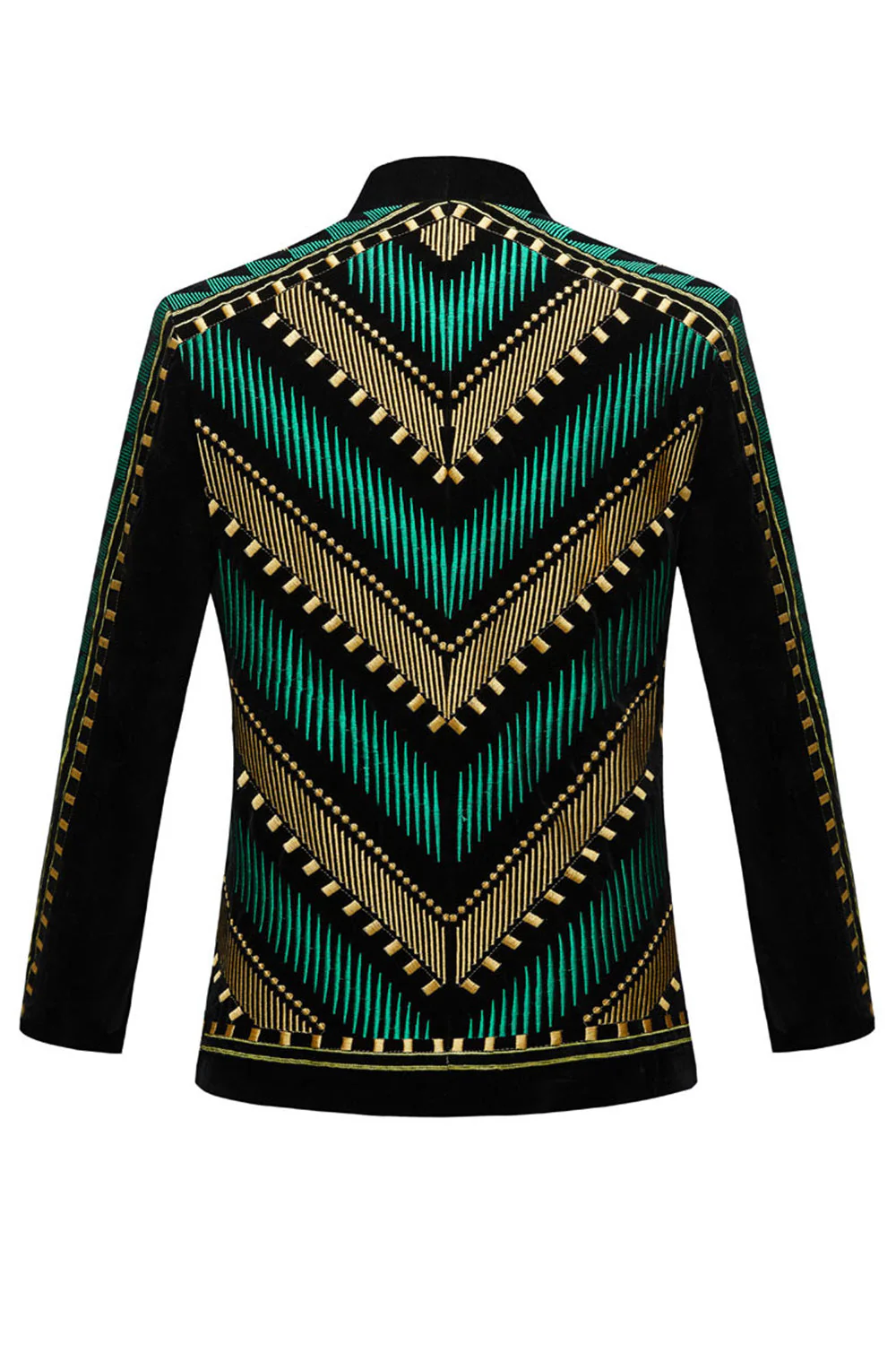 Green Open Front Geometric Embroidered Men's Blazer - Image 2