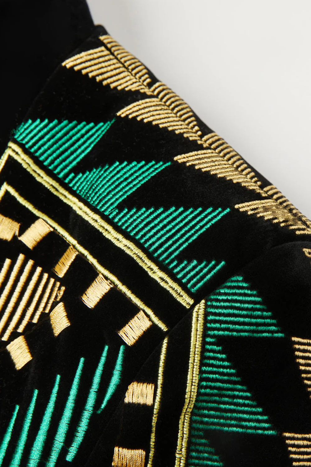 Green Open Front Geometric Embroidered Men's Blazer - Image 3