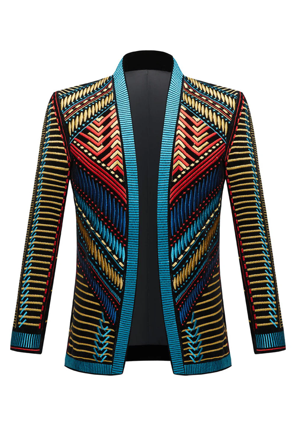 Green Open Front Geometric Embroidered Men's Blazer - Image 5