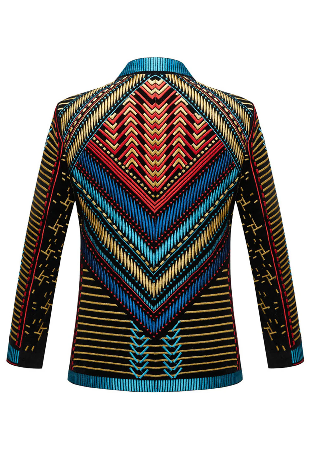 Green Open Front Geometric Embroidered Men's Blazer - Image 6