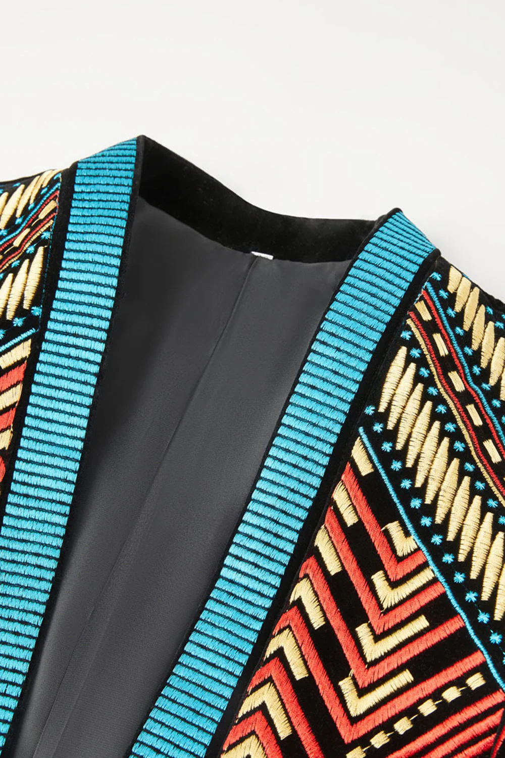 Green Open Front Geometric Embroidered Men's Blazer - Image 7