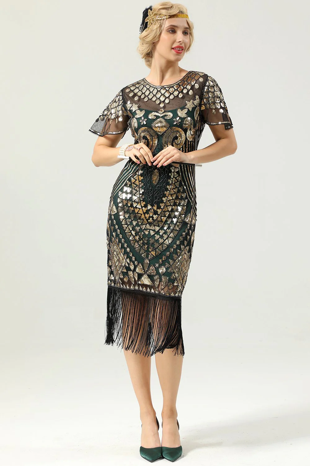 Green Sequin 1920s Dress - Image 3