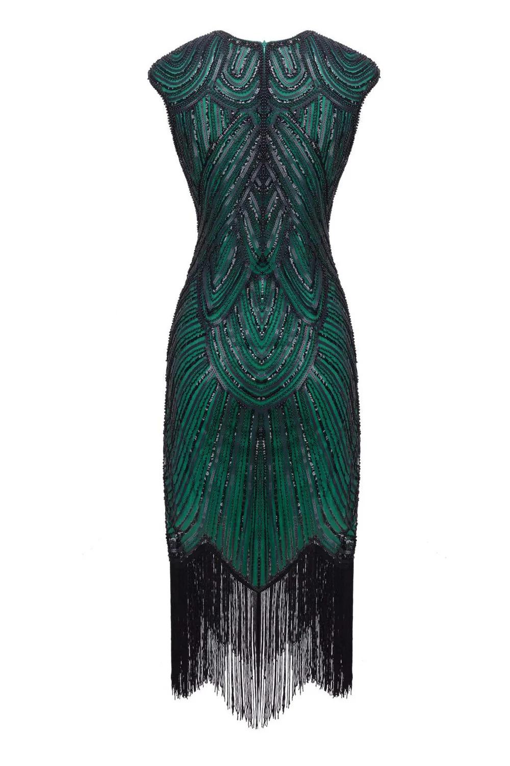 Green Sequin 1920s Fringe Flapper Dress - Image 2