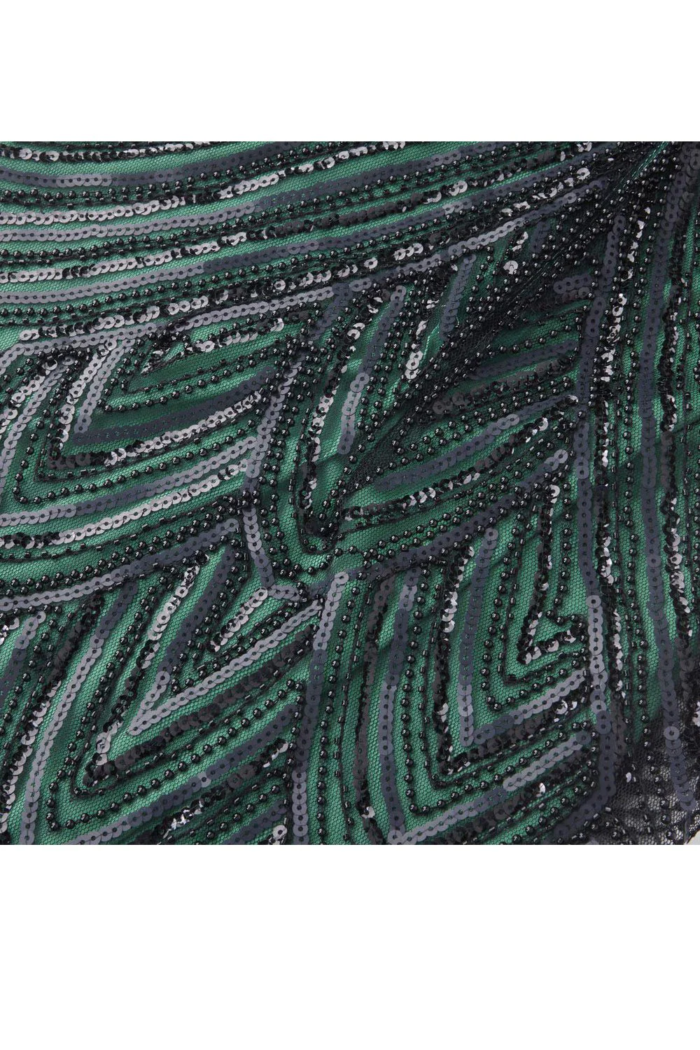 Green Sequin 1920s Fringe Flapper Dress - Image 3