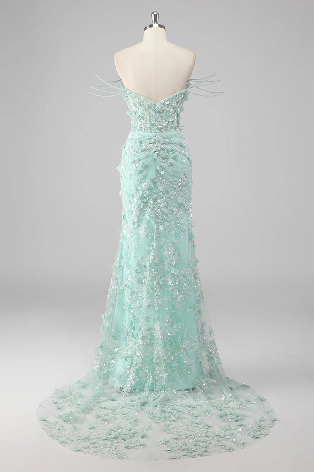 Green Sheath Sweetheart Corset Appliqued Long Prom Dress with Slit - Image 2