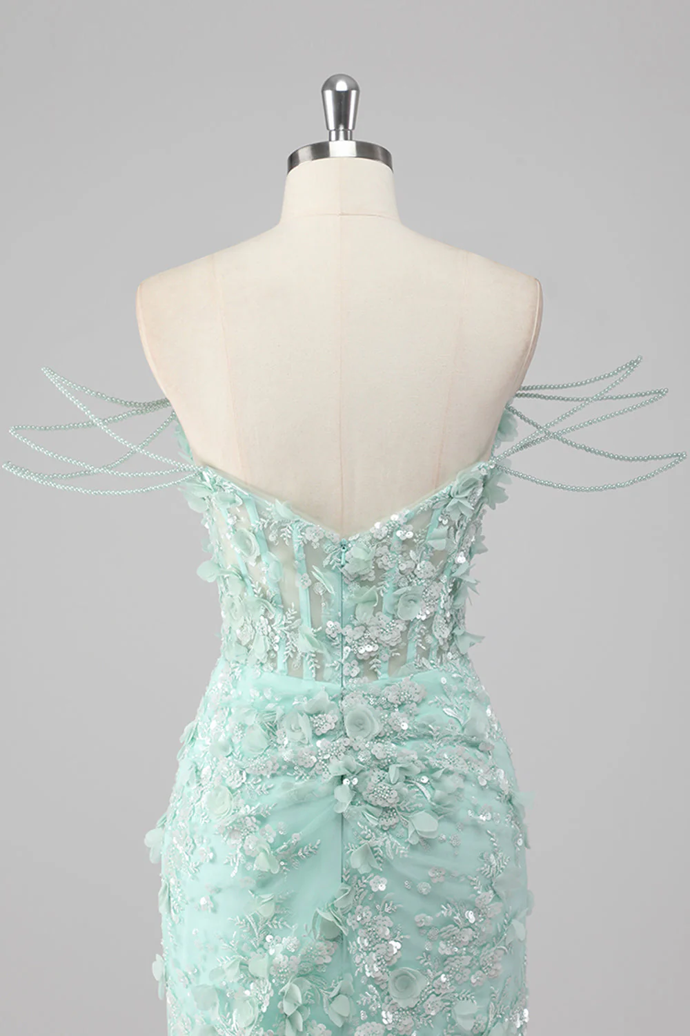 Green Sheath Sweetheart Corset Appliqued Long Prom Dress with Slit - Image 5
