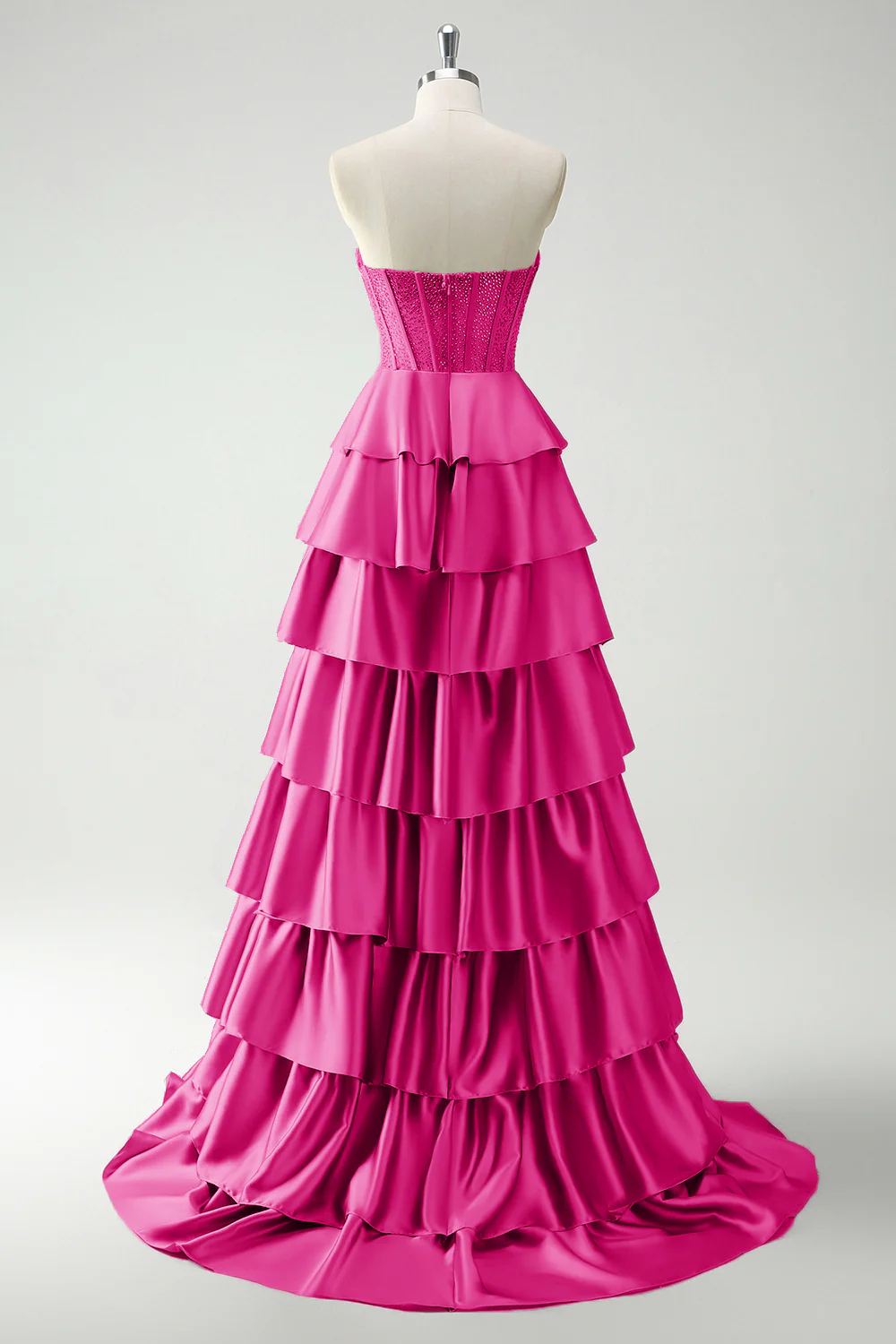 Green Sweetheart Princess Satin Tiered Long Corset Prom Dress with Slit - Image 14
