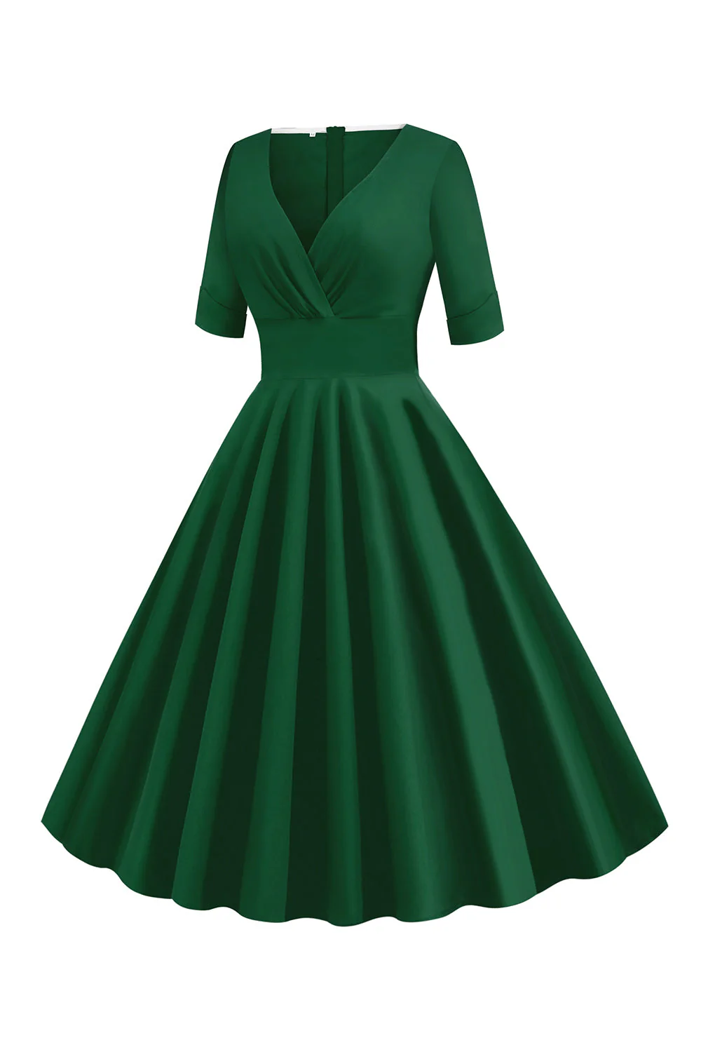 Green V-Neck Short Sleeves 1950s Swing Dress - Image 3