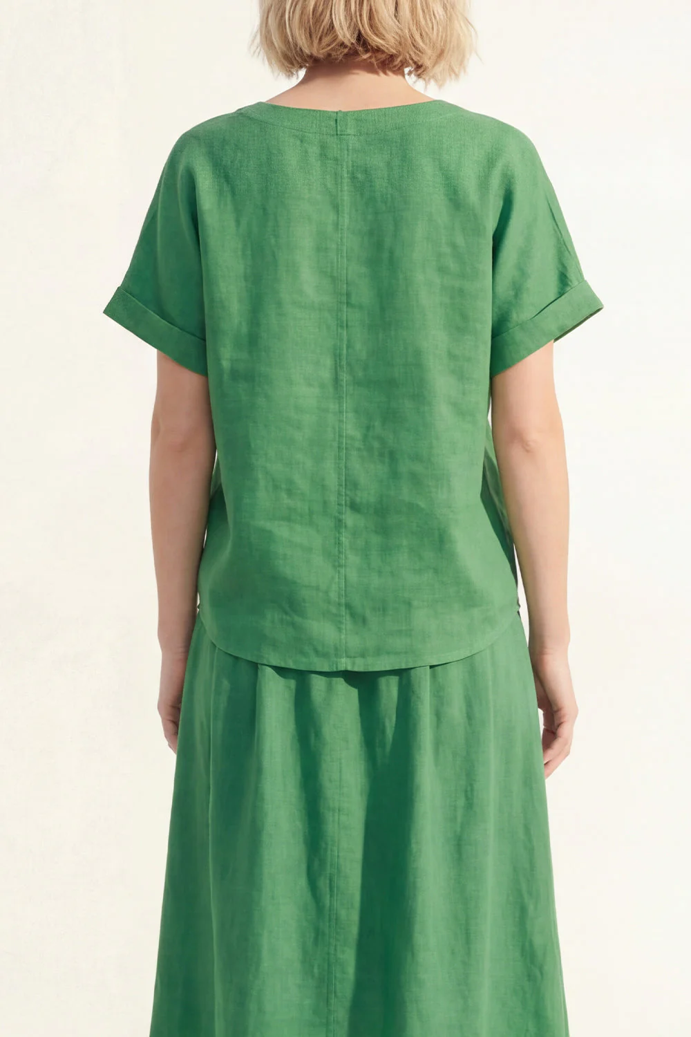 Green V-Neck Short Sleeves Satin Midi Single Breasted Work Dress - Image 4