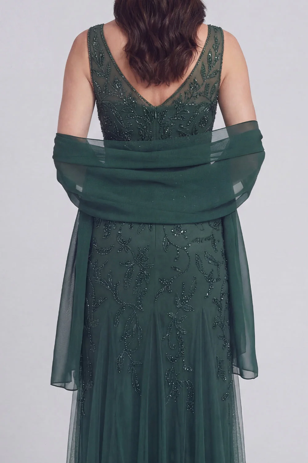 Grey Blue Floral V-Neck A Line Tulle Long Mother of The Bride Dress - Image 9