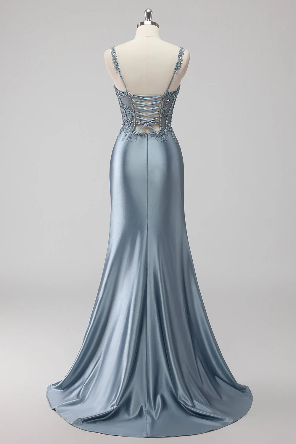 Blush Satin Mermaid Sequin Long Prom Dress with Slit - Image 8