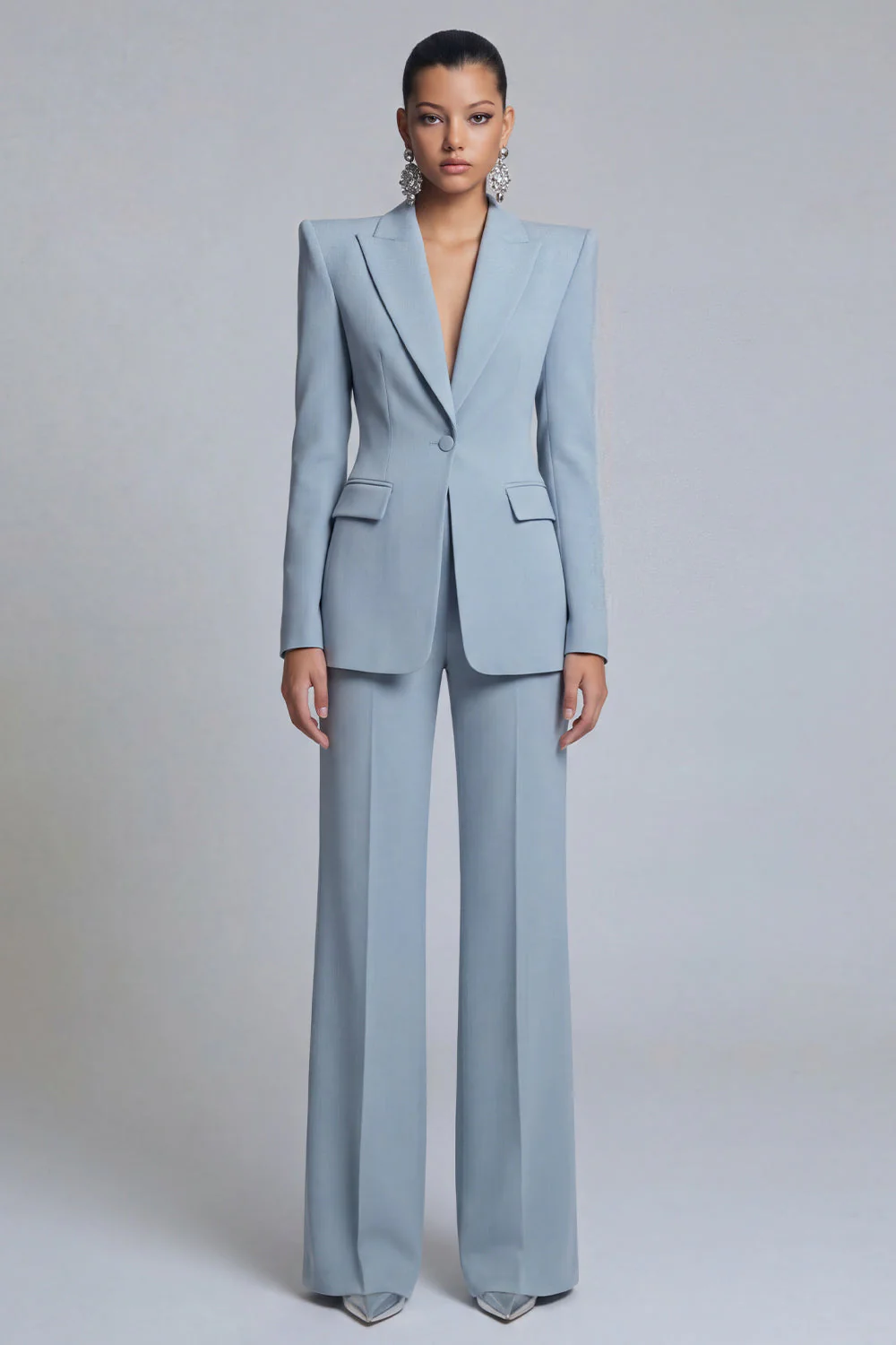 Grey Blue Peak Lapel 2 Piece Women Suits