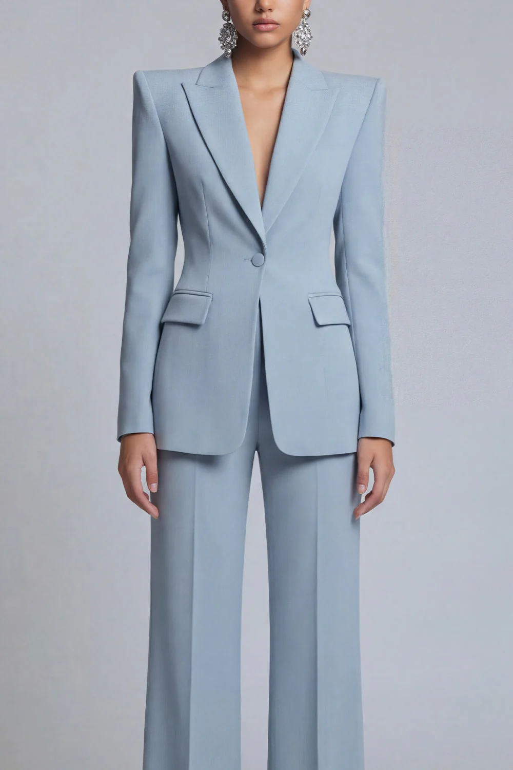 Grey Blue Peak Lapel 2 Piece Women Suits - Image 3