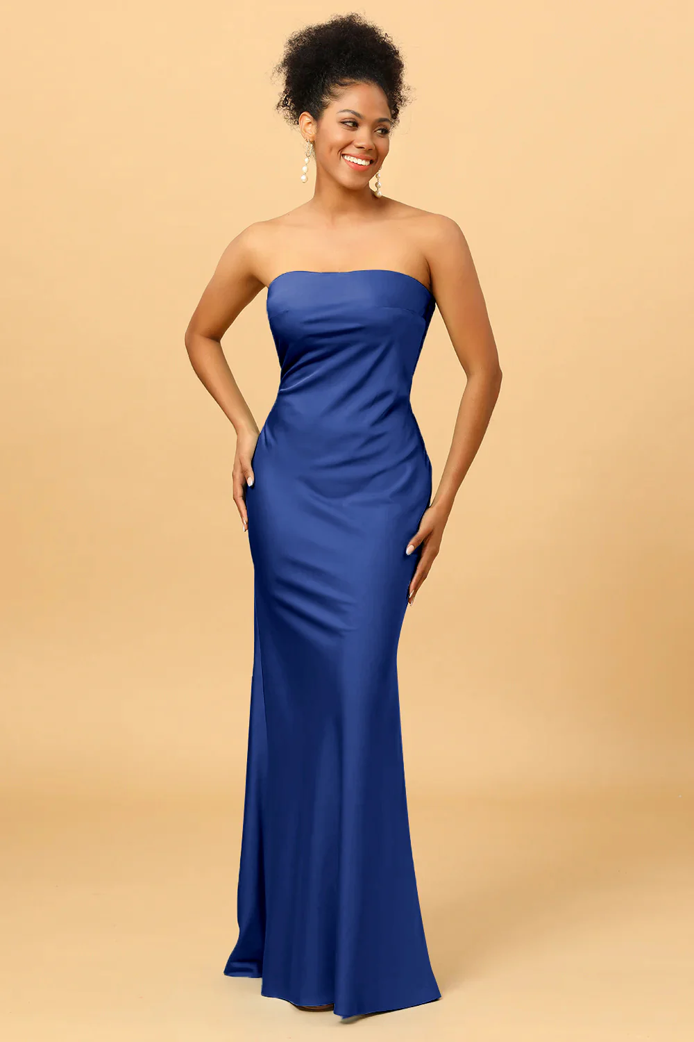 Grey Blue Satin Mermaid Bridesmaid Dress - Image 14