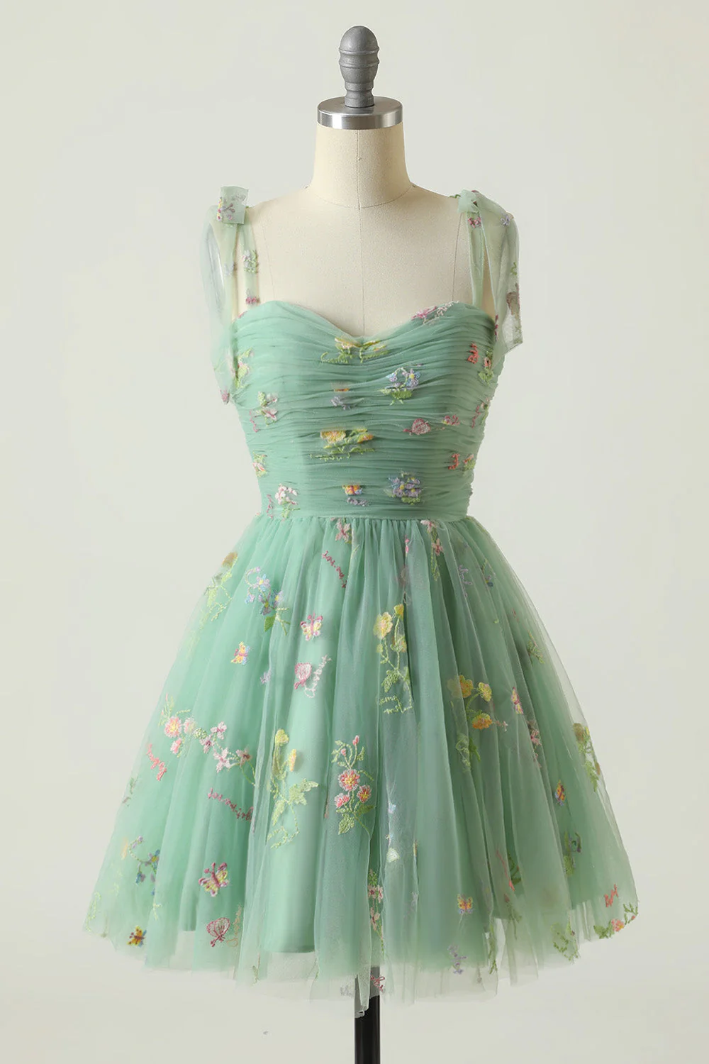 Grey Blue Short A-Line Graduation Dress With Embroidery - Image 5