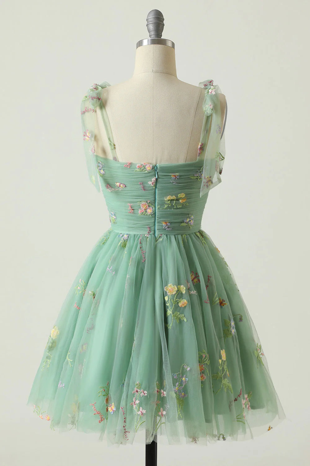 Grey Blue Short A-Line Graduation Dress With Embroidery - Image 7