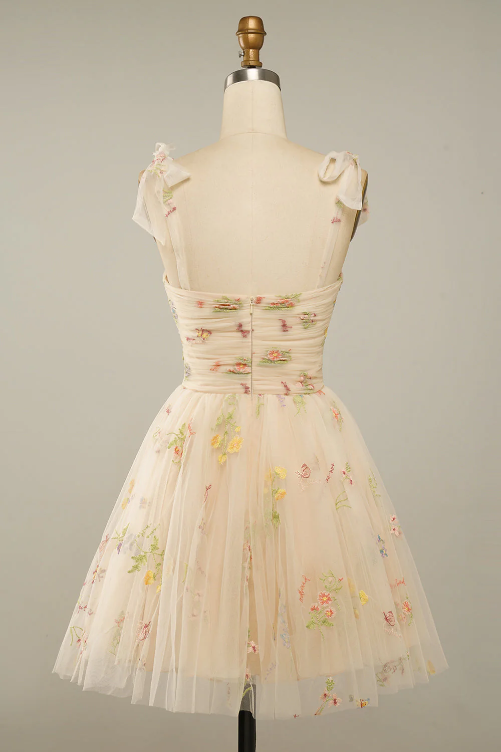 Grey Blue Short A-Line Graduation Dress With Embroidery - Image 9