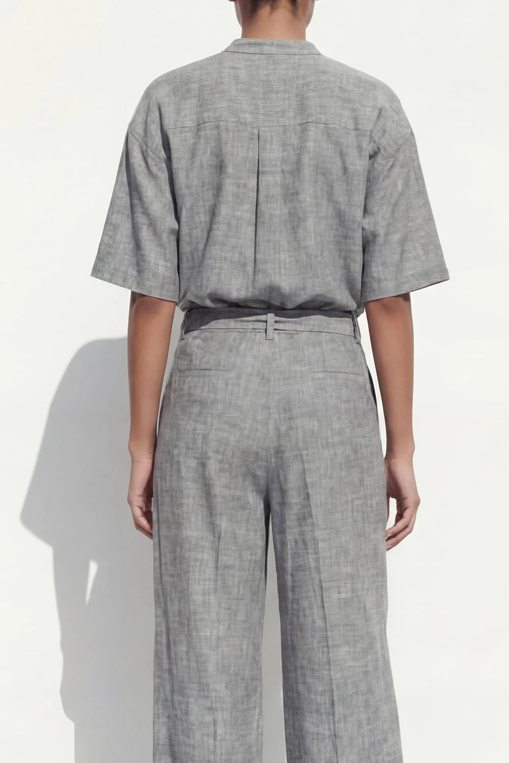 Grey Crew Neck Single Breasted Women Suit with Belt - Image 4