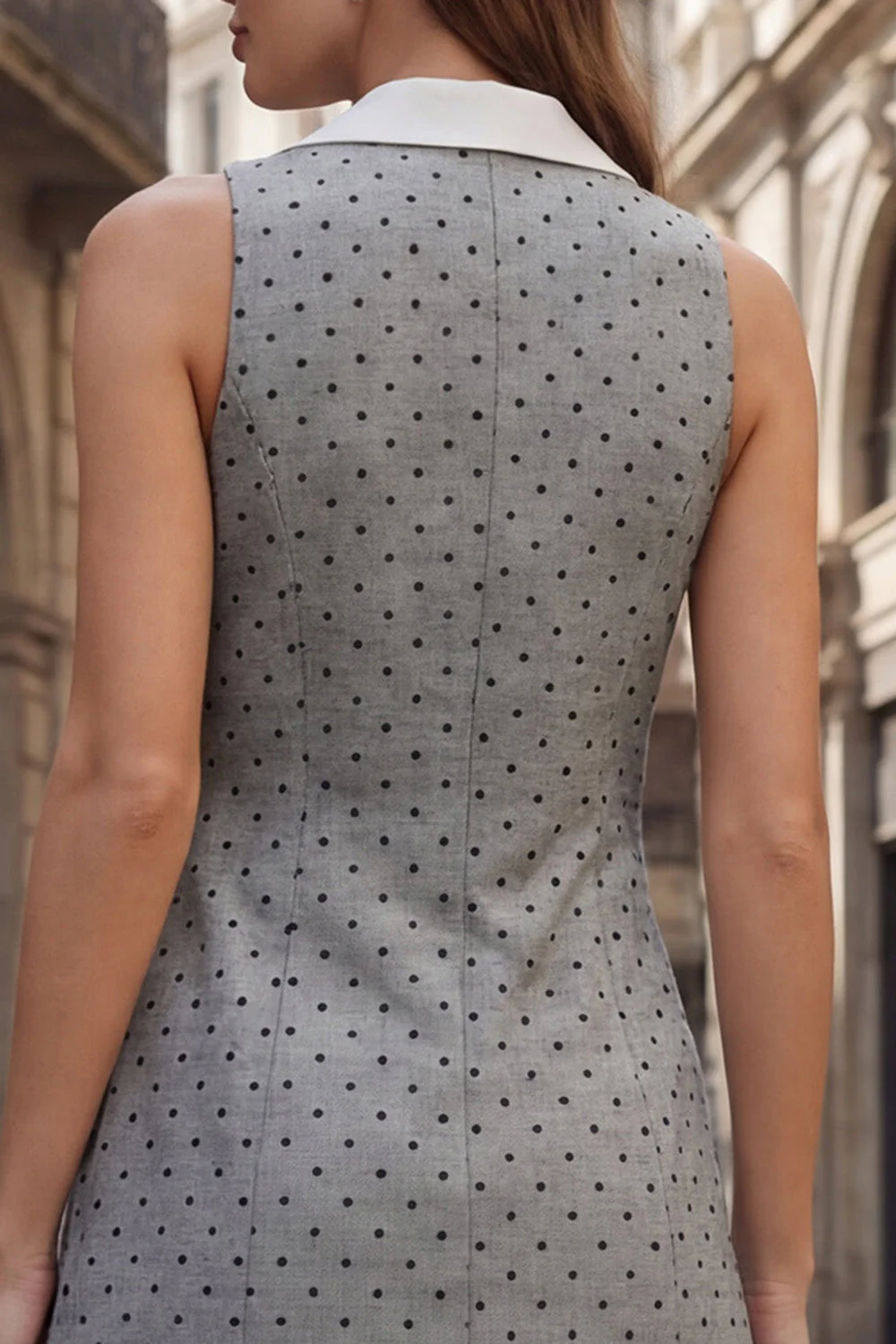 Grey Polka Dots Notched Lapel Bodycon Short Work Dress - Image 4