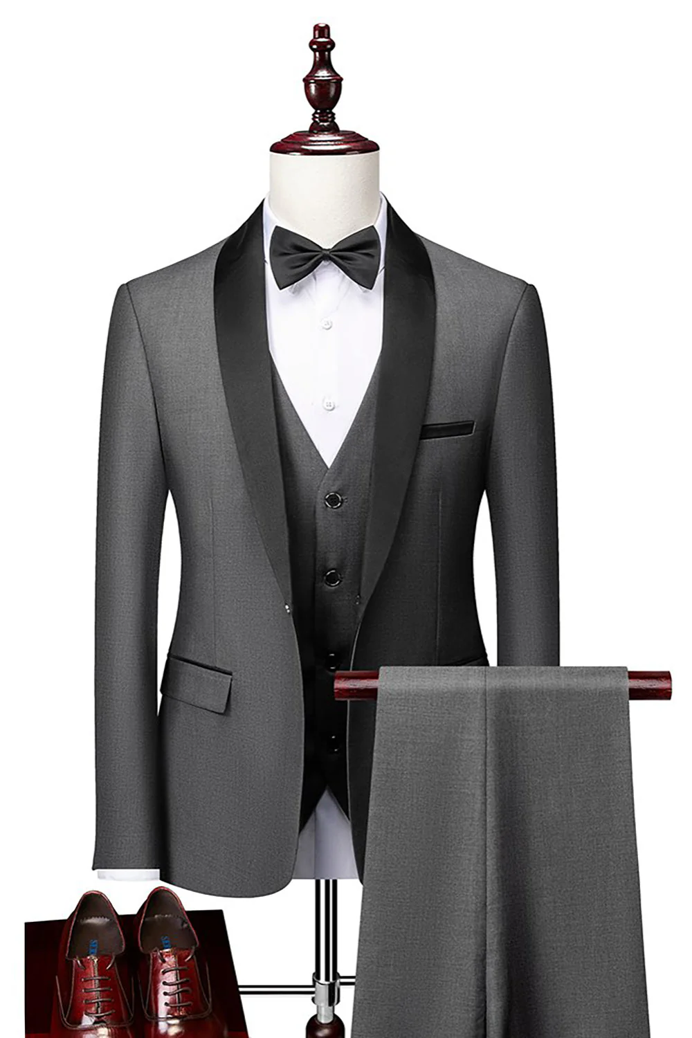 Grey Shawl Lapel Men's 3 Pieces Suits - Image 3
