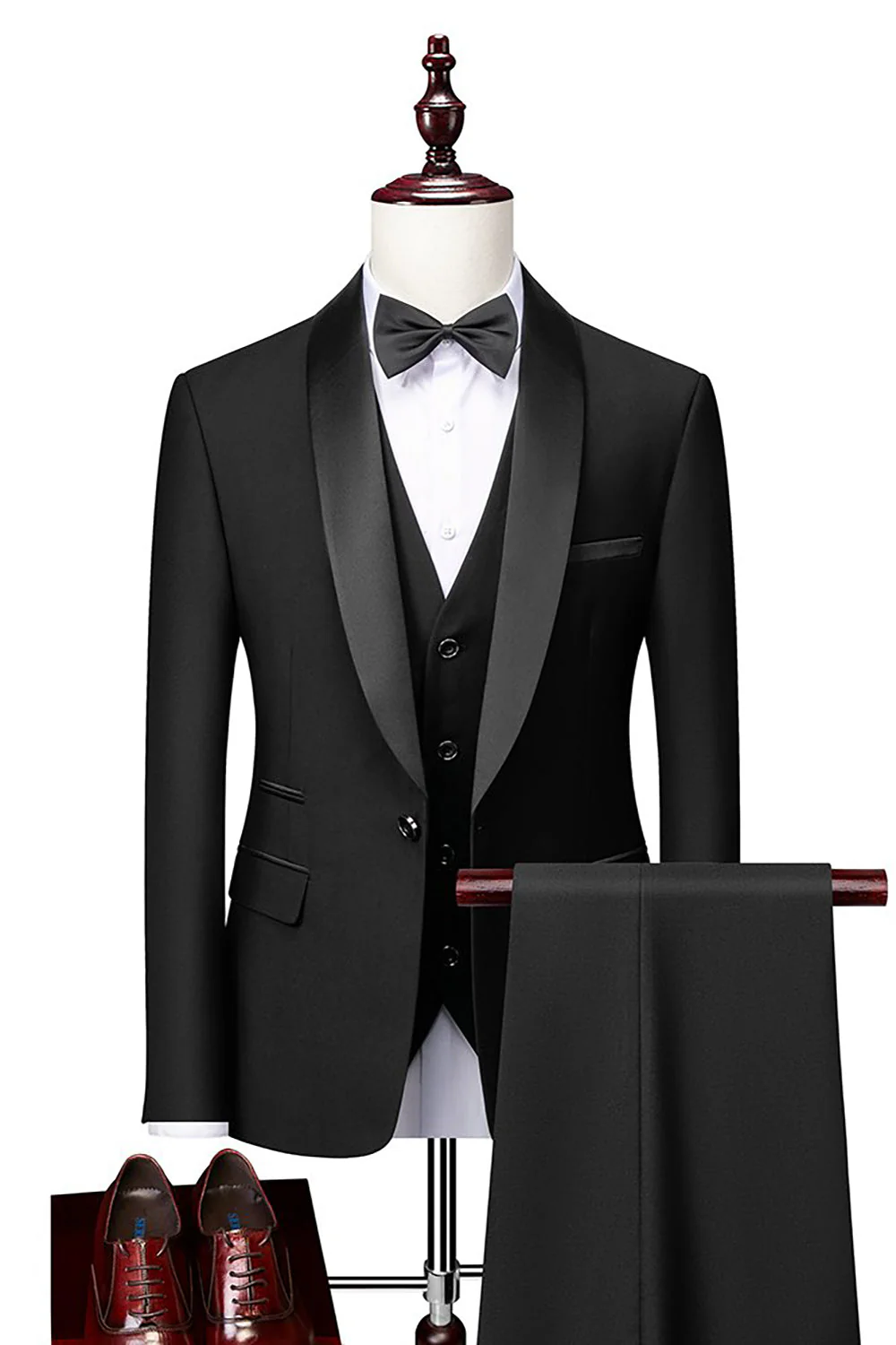 Grey Shawl Lapel Men's 3 Pieces Suits - Image 5