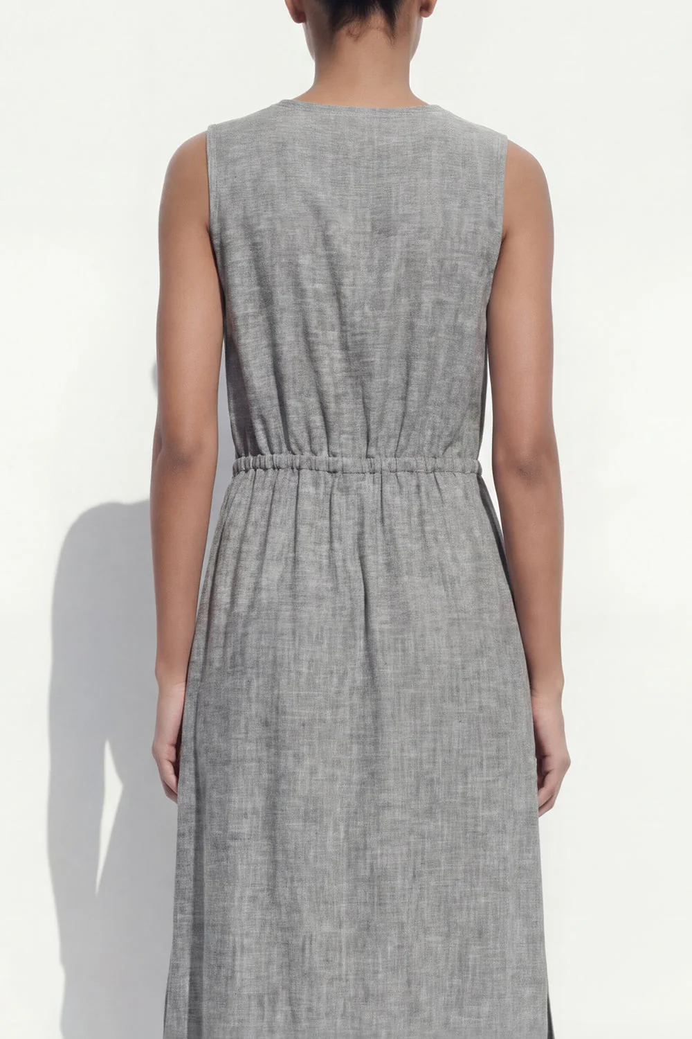 Grey V-Neck Single Breasted Midi Work Dress with Belt - Image 4