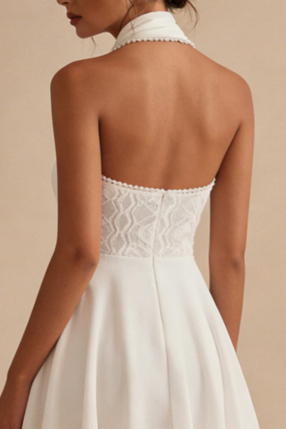 Halter Chiffon Lace A Line Little White Dress - Image 4