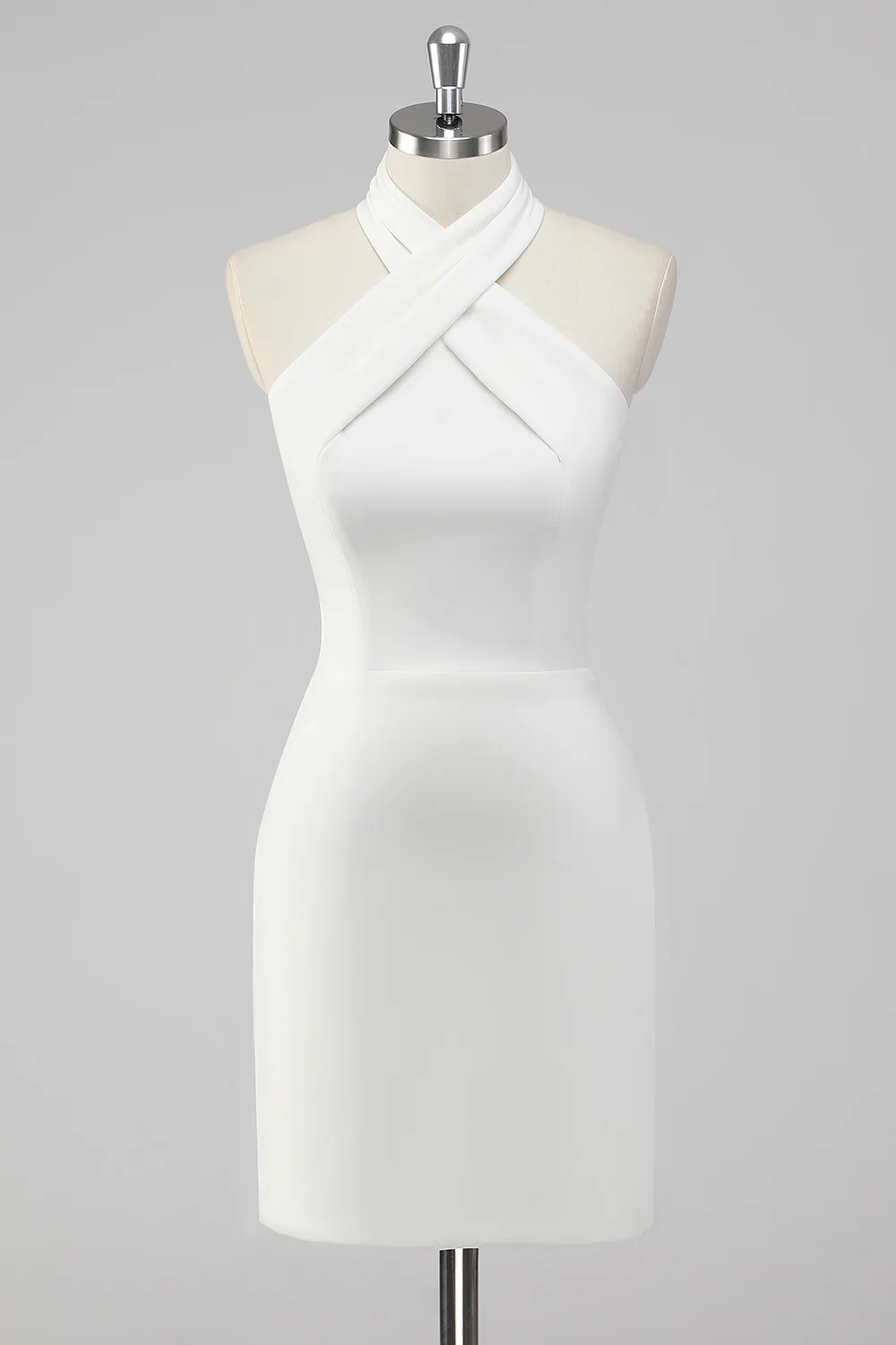 Halter Bodycon Satin Little White Dress - Image 4