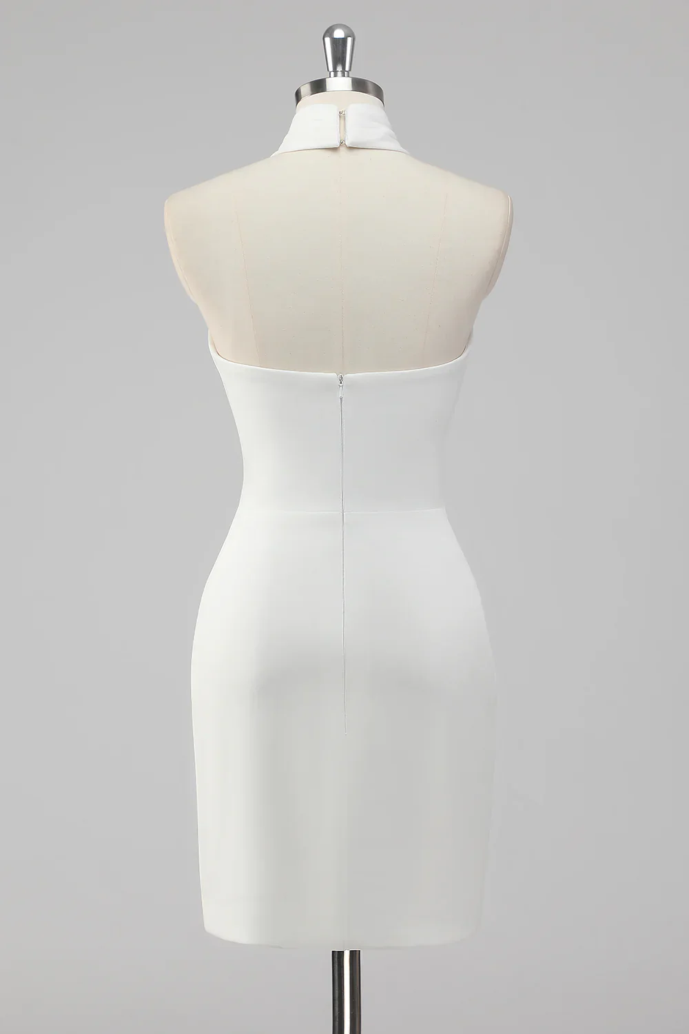 Halter Bodycon Satin Little White Dress - Image 5