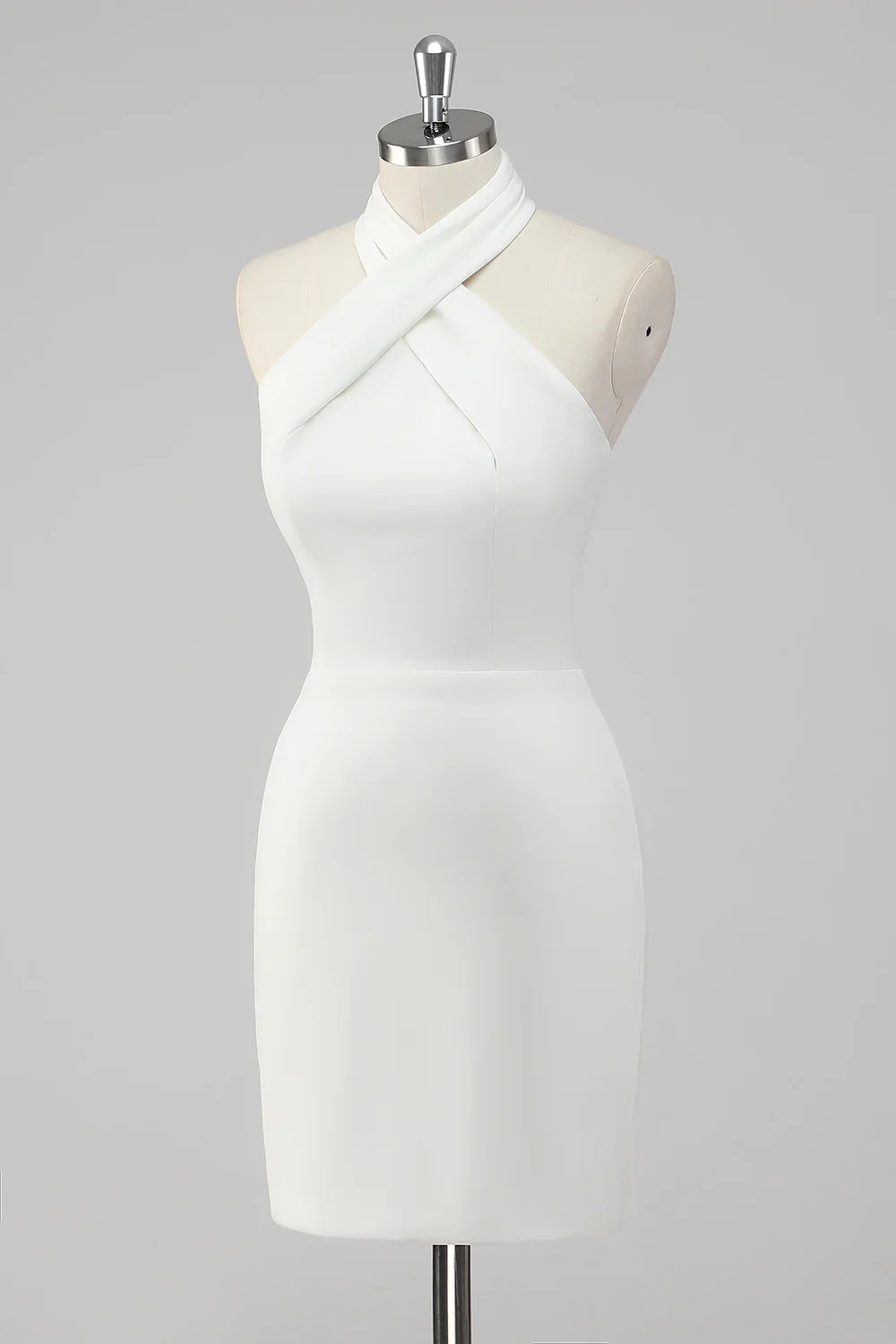 Halter Bodycon Satin Little White Dress - Image 6