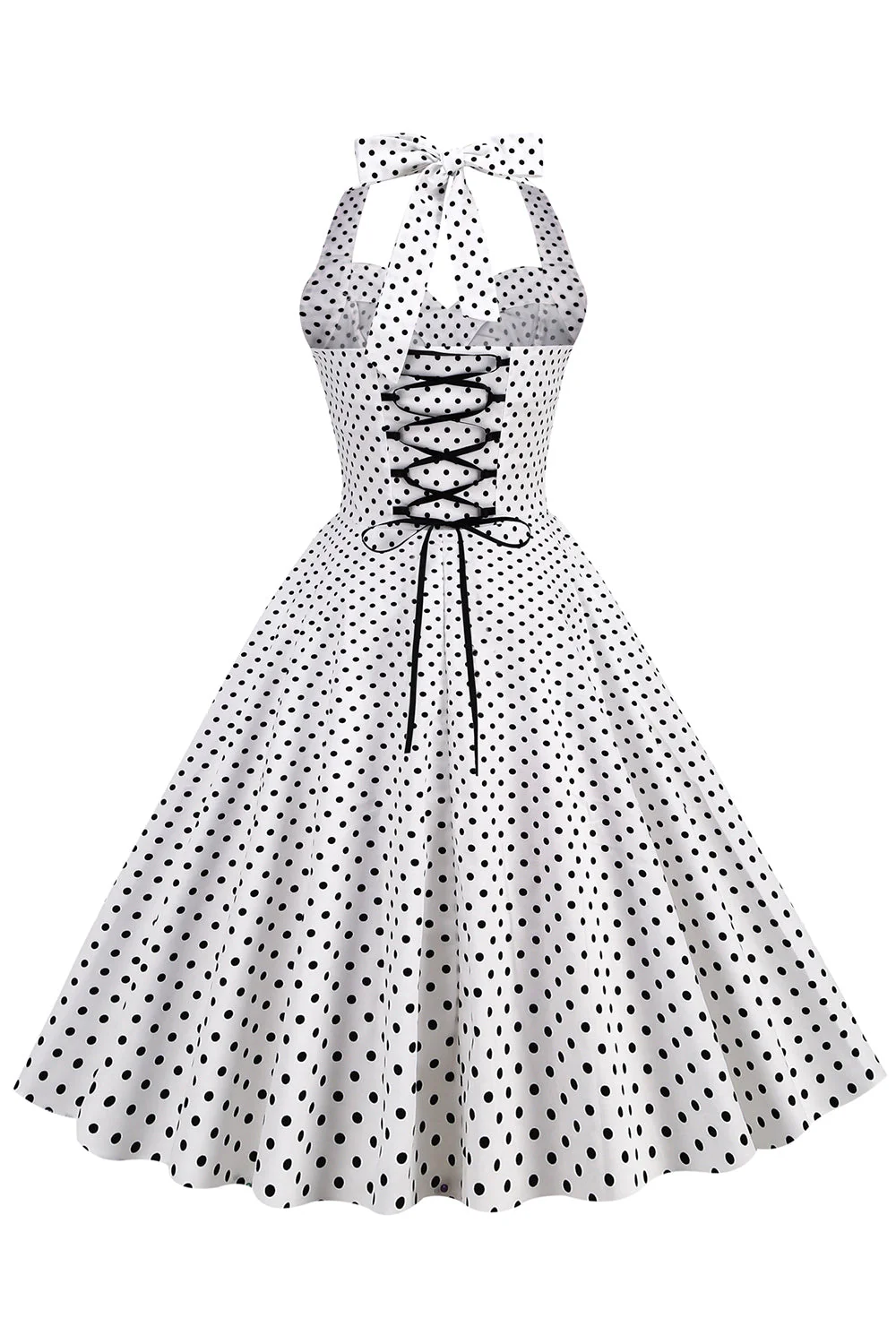 Halter Neck Blue Polka Dots Vintage Dress with Backless - Image 10