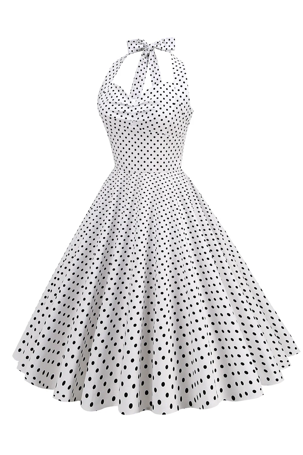 Halter Neck Blue Polka Dots Vintage Dress with Backless - Image 11