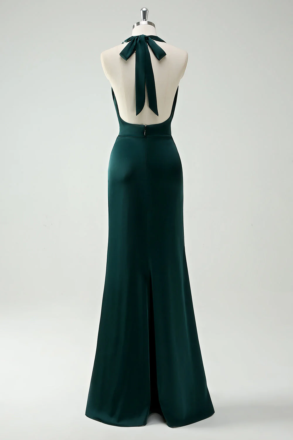 Halter Neck Pine Green Mermaid Long Bridesmaid Dress with Slit - Image 2