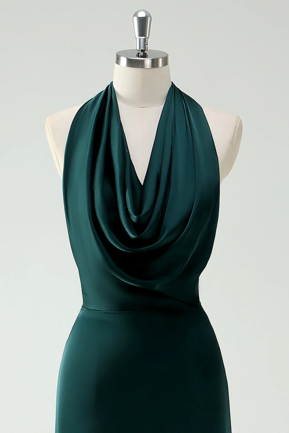 Halter Neck Pine Green Mermaid Long Bridesmaid Dress with Slit - Image 4