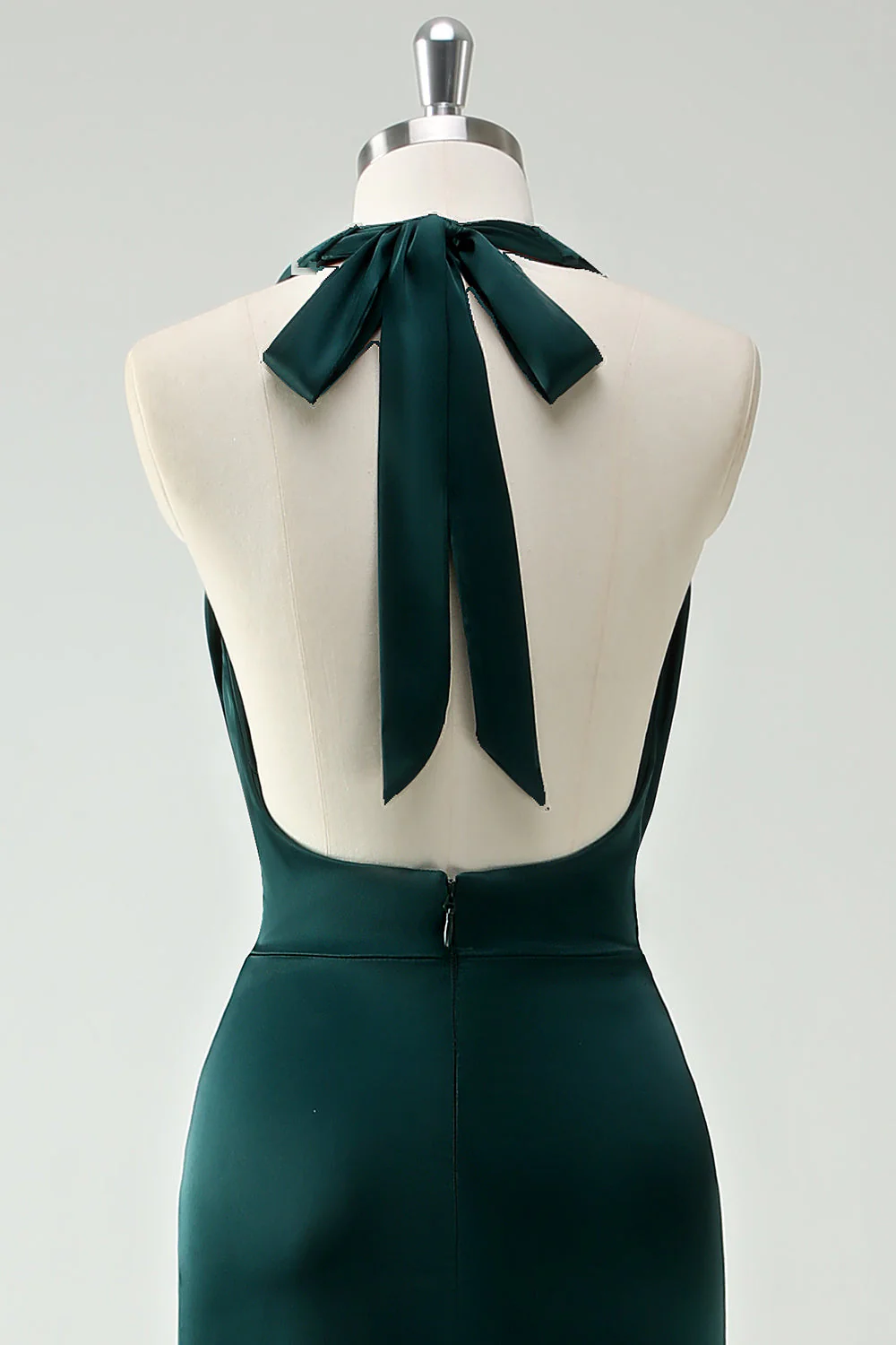 Halter Neck Pine Green Mermaid Long Bridesmaid Dress with Slit - Image 5