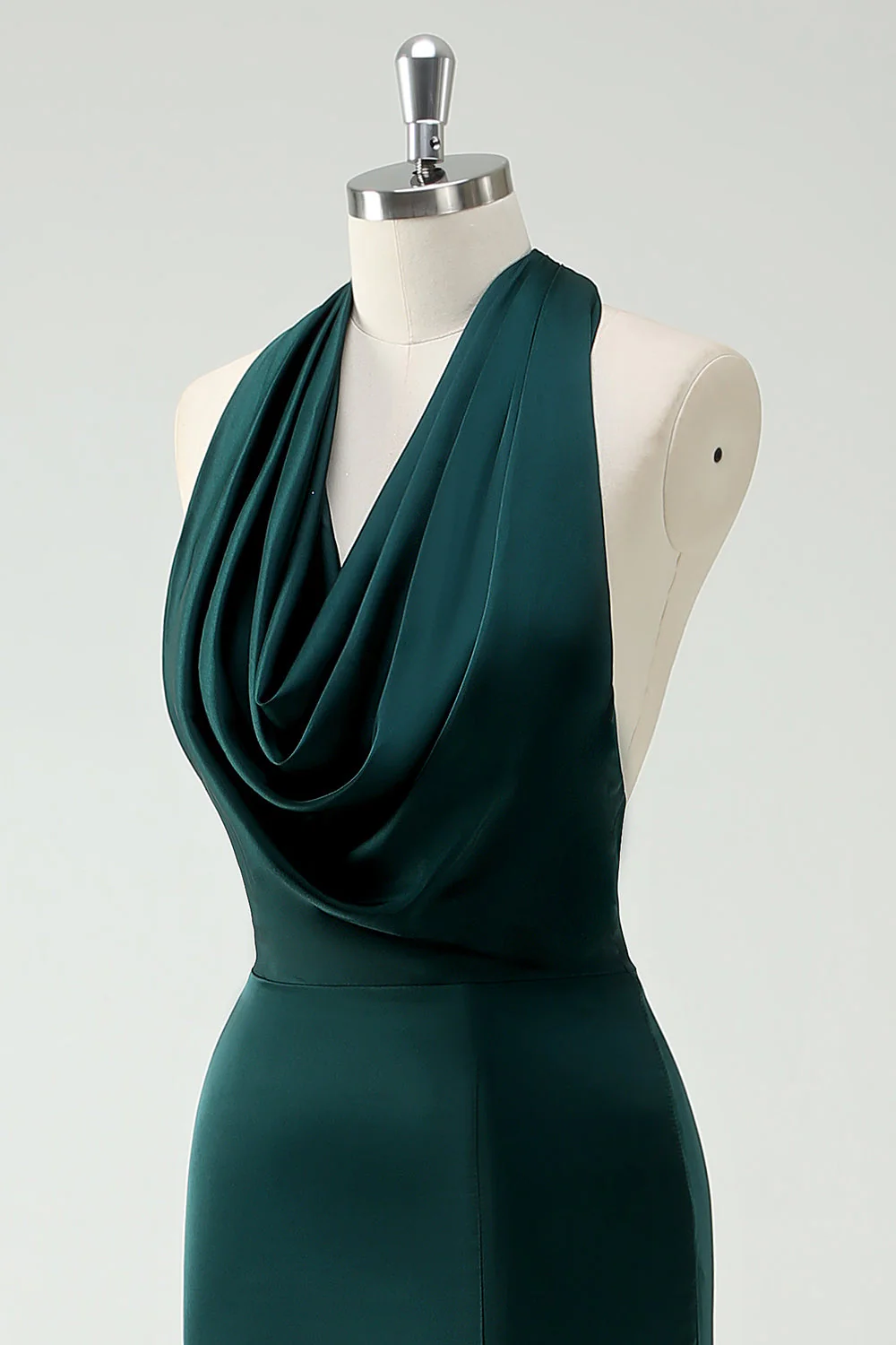 Halter Neck Pine Green Mermaid Long Bridesmaid Dress with Slit - Image 6