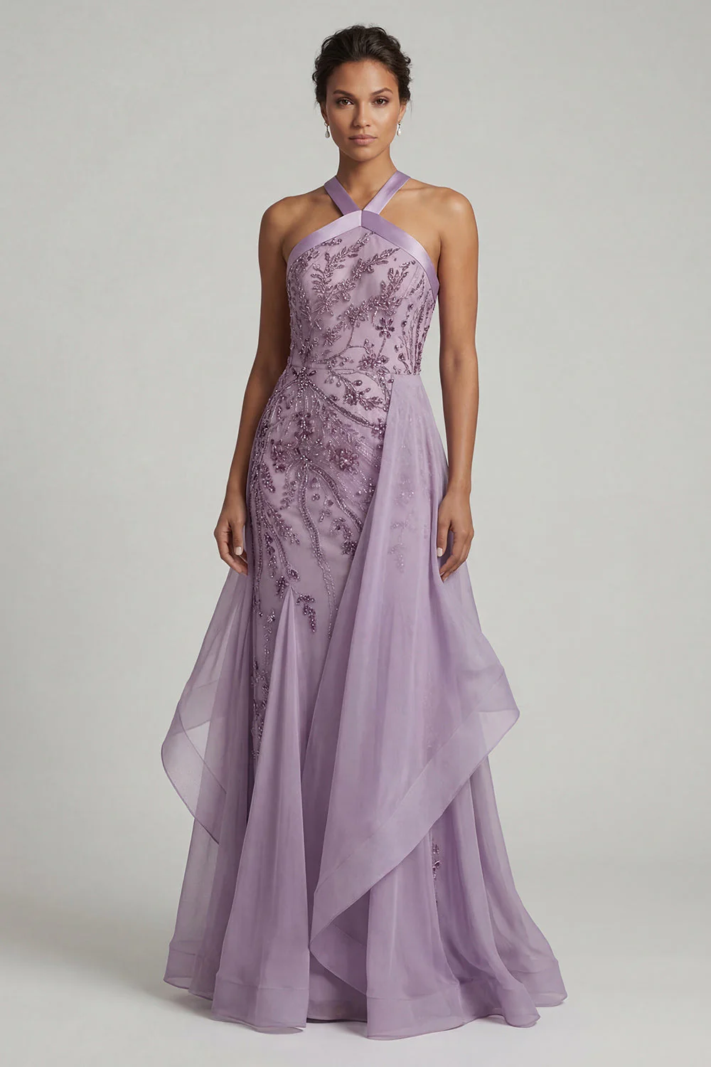 Halter Neck Sequin Mermaid Purple Mother Of the Bride Dress