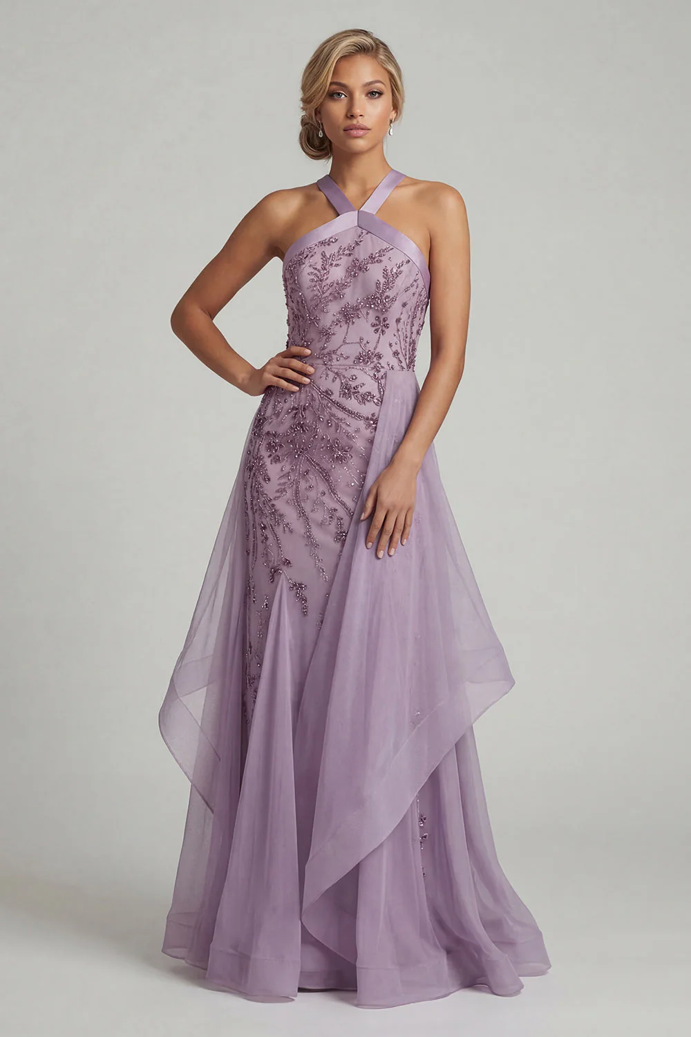 Halter Neck Sequin Mermaid Purple Mother Of the Bride Dress - Image 3