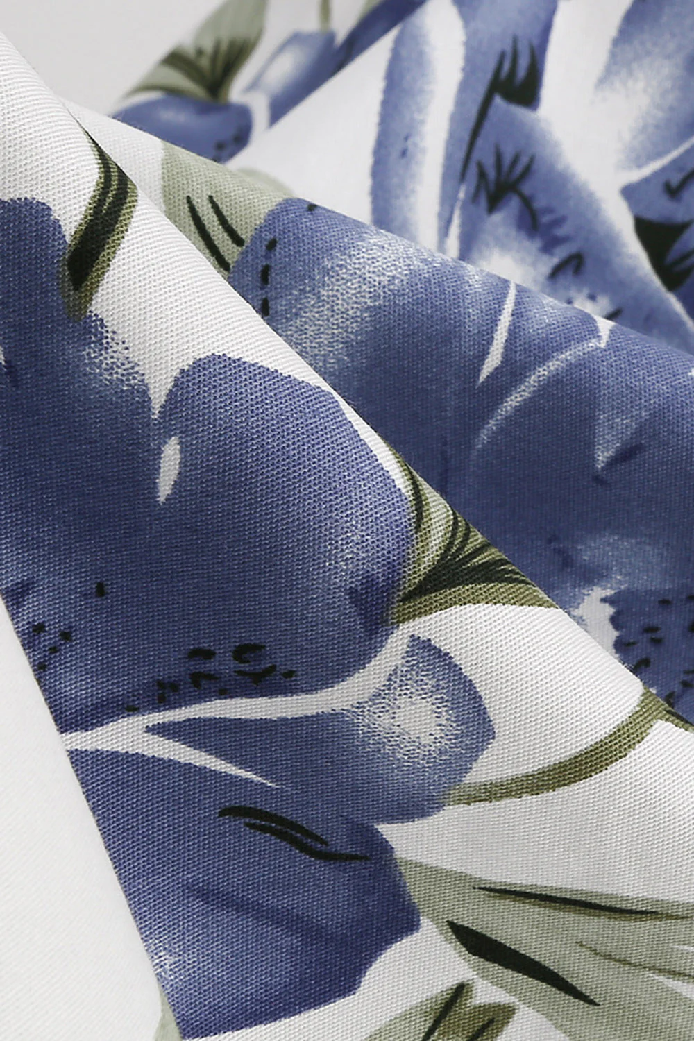 Halter White Blue A Line Floral Printed 1950s Dress - Image 5