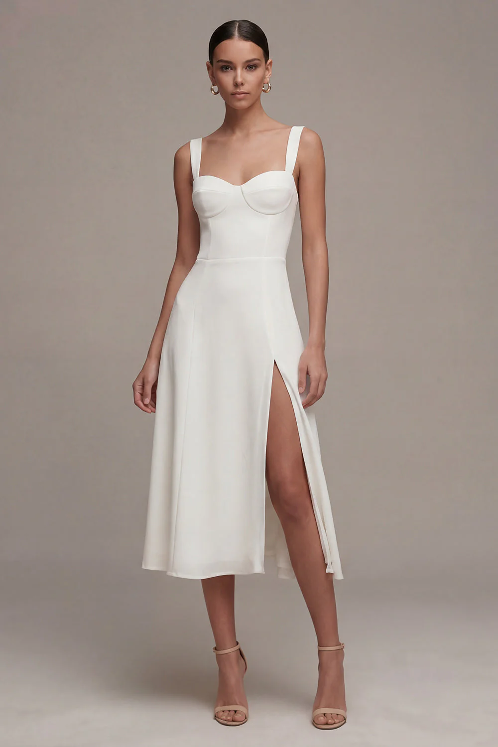 Ivory A Line Midi Engagement Dress with Slit