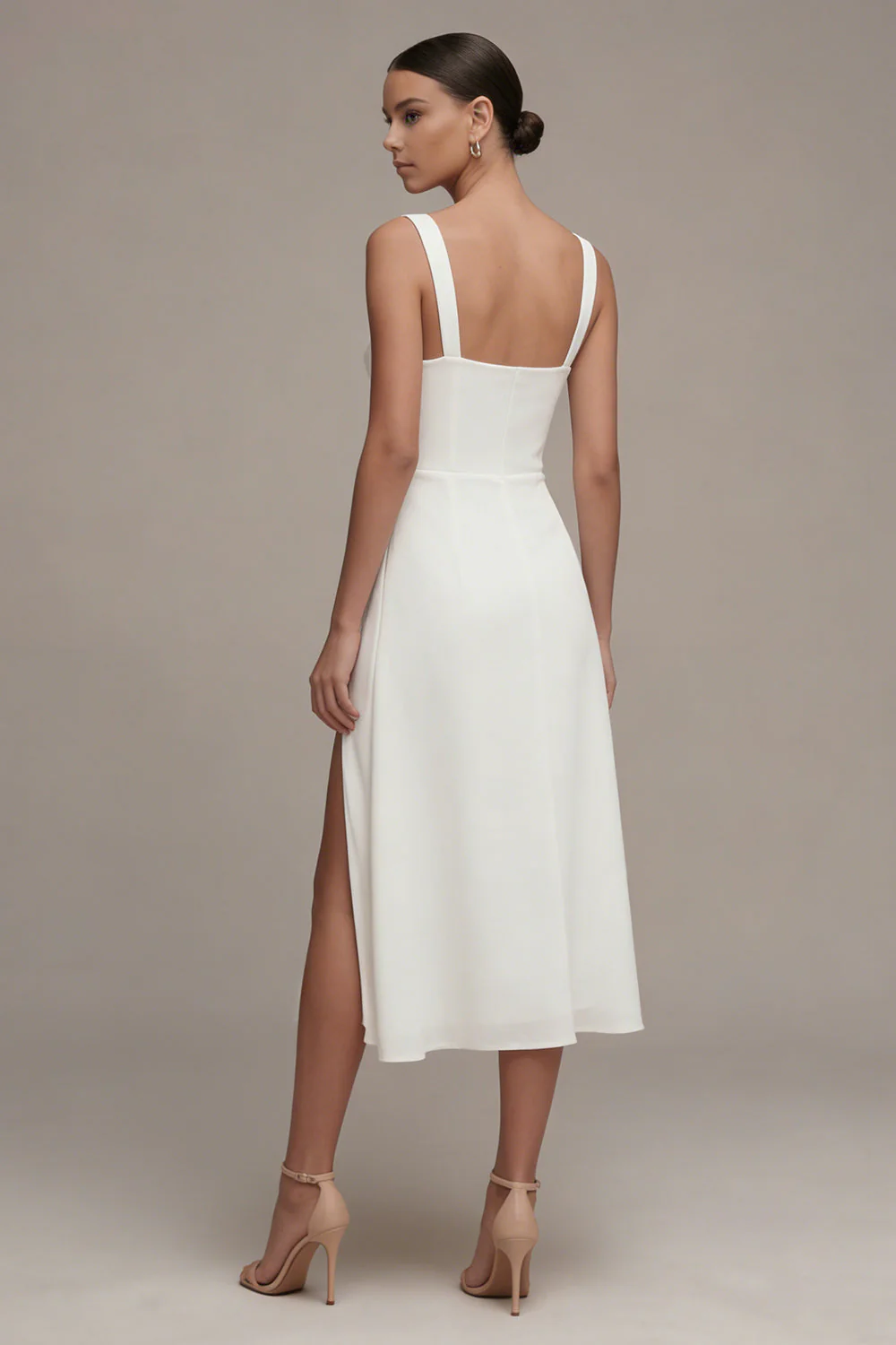 Ivory A Line Midi Engagement Dress with Slit - Image 2